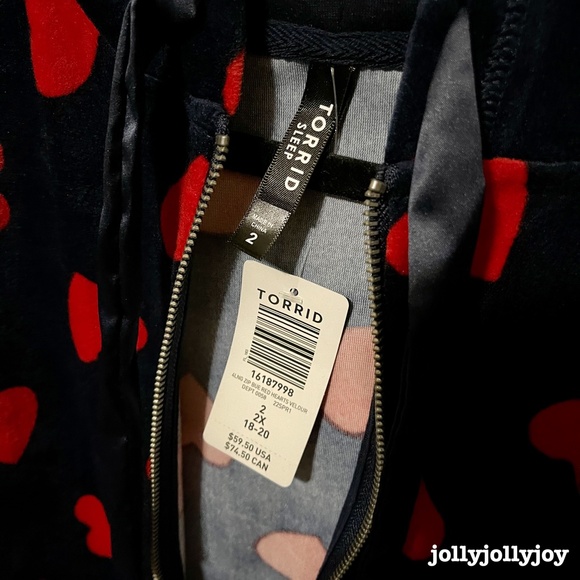 SET: Torrid Velour Hearts Navy & Red Zip Front Sleep Hoodie/Bootcut Pants 2X - Picture 8 of 16